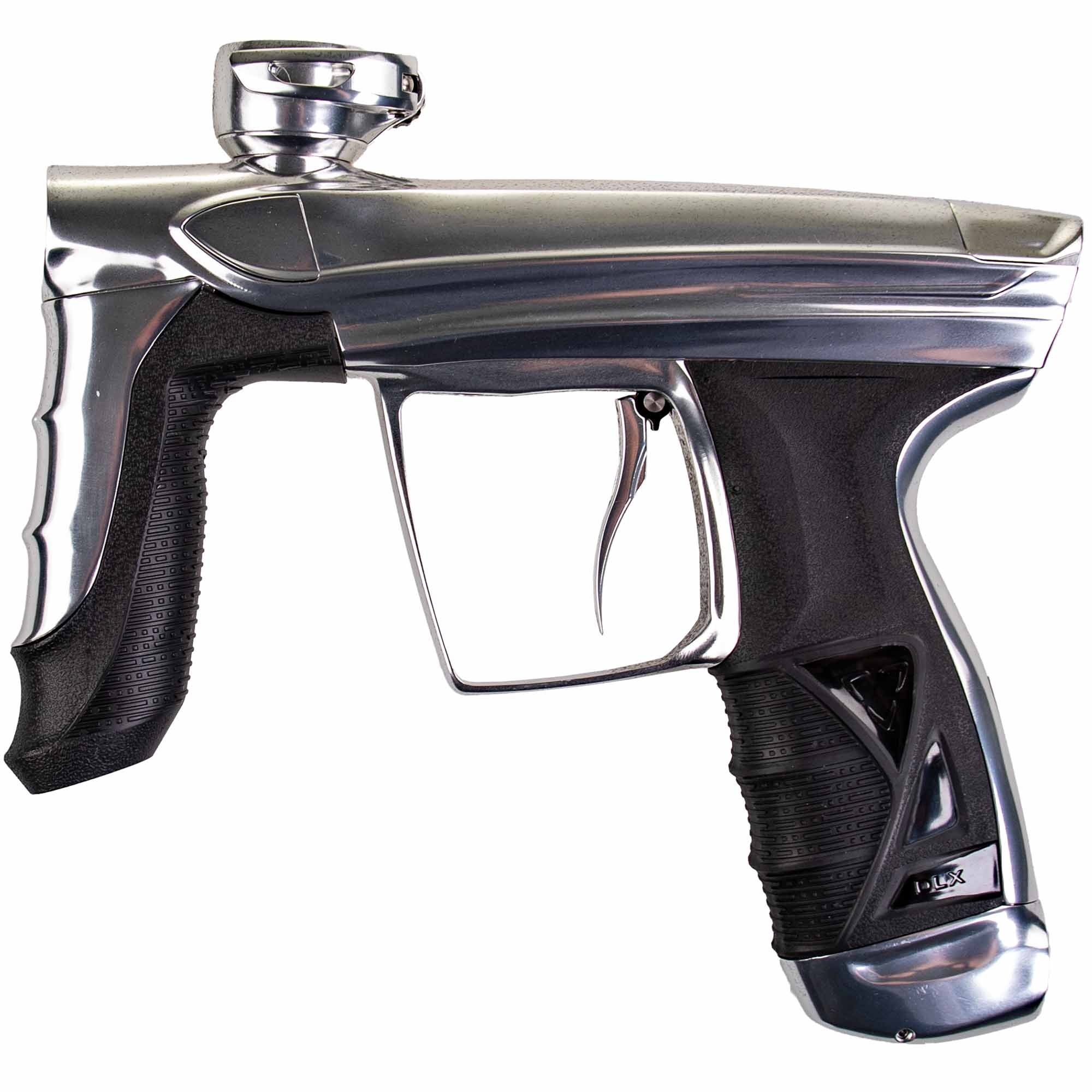 DLX Luxe® AIRE marker, polished white Paintball-Markierer, silbernes Gehäuse, schwarzer Griff, Metallgehäuse, ergonomischer Griff