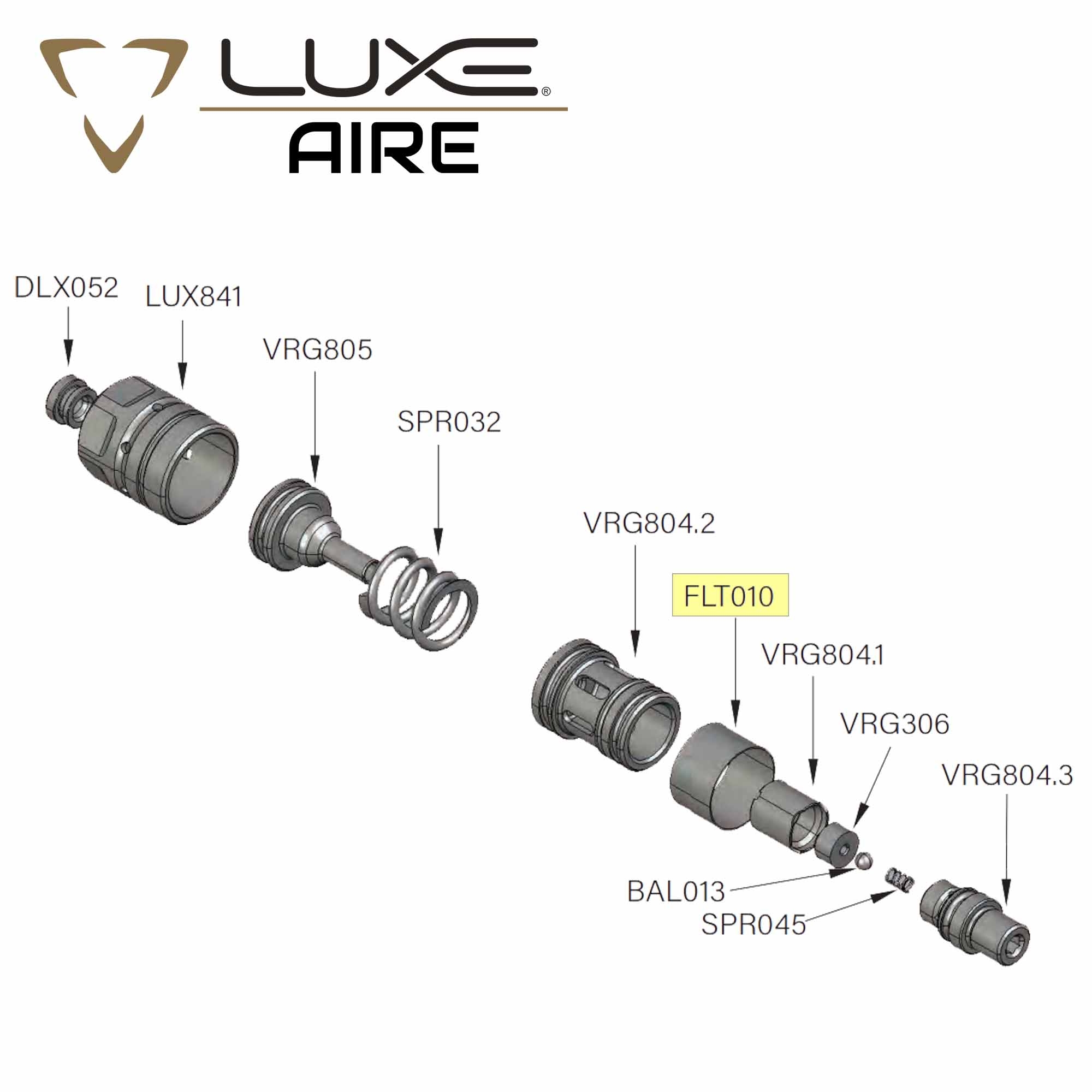 Luxe Air, Vape-Komponenten, Maschinenteile, Gasfeder, exploded view