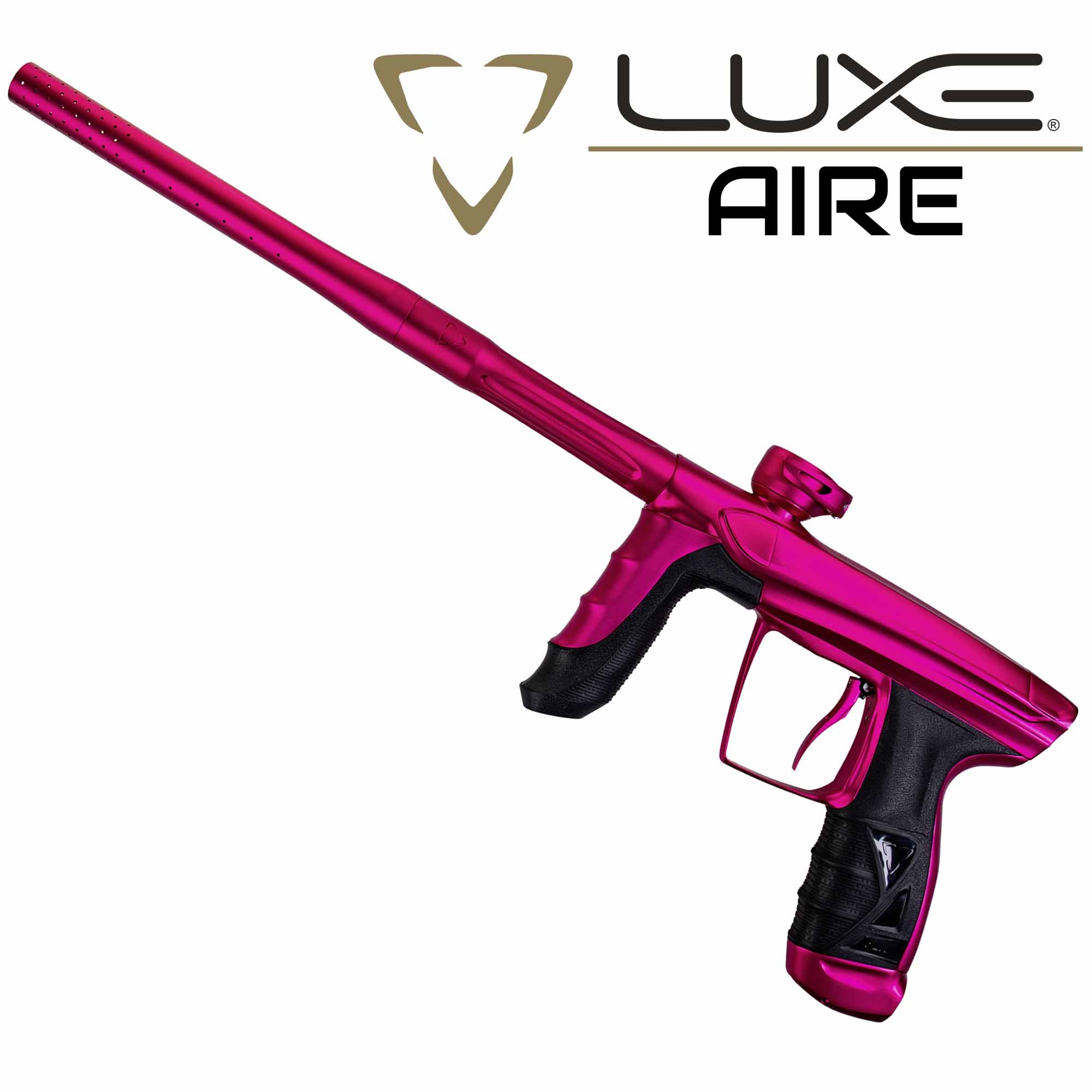 DLX Luxe® AIRE marker, dust pink Paintball-Waffe, Pistolengriff, Langer Lauf, Magenta Farbe, Zweckgriff Schwarz