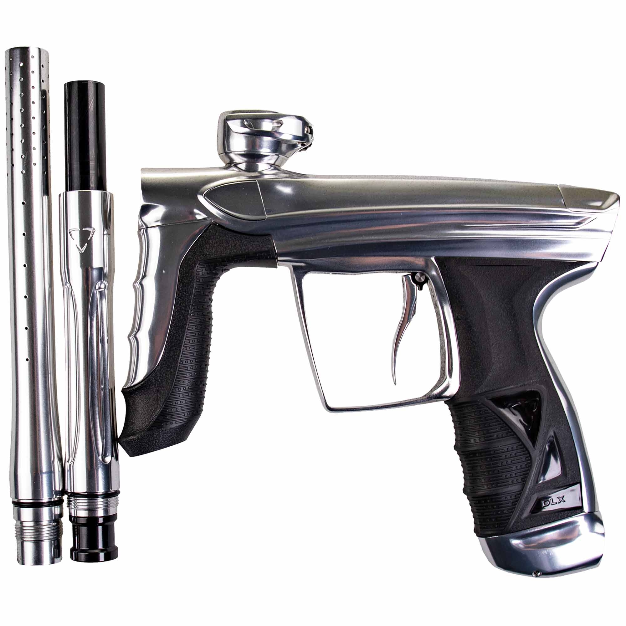 Paintball-Markierer, Chromfinish, schwarzer Griff, perforierter Lauf, abnehmbarer Lauf