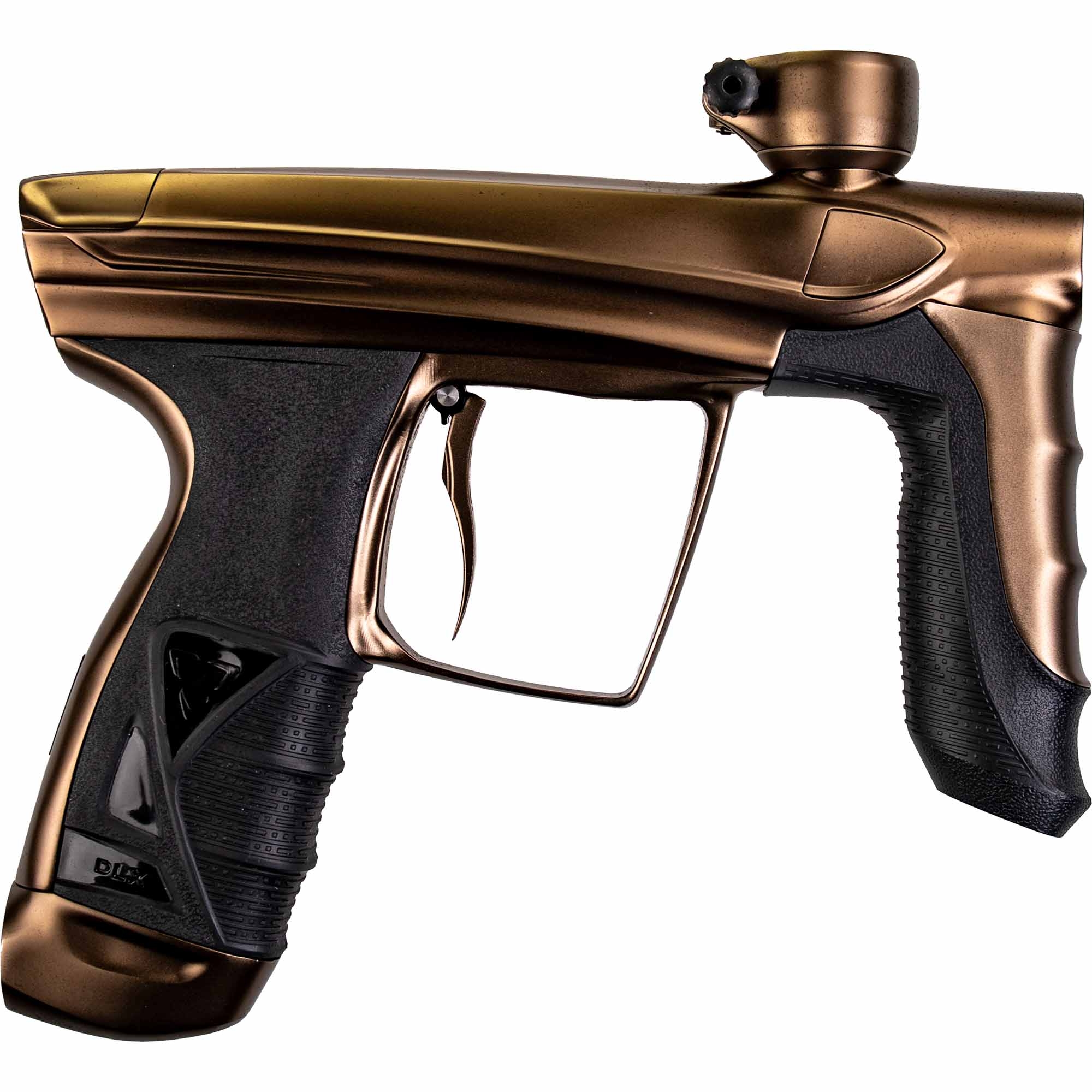 DLX Luxe® AIRE marker, dust copper paintball-gun, bronze, black-accents, grip-texture, trigger-pistol