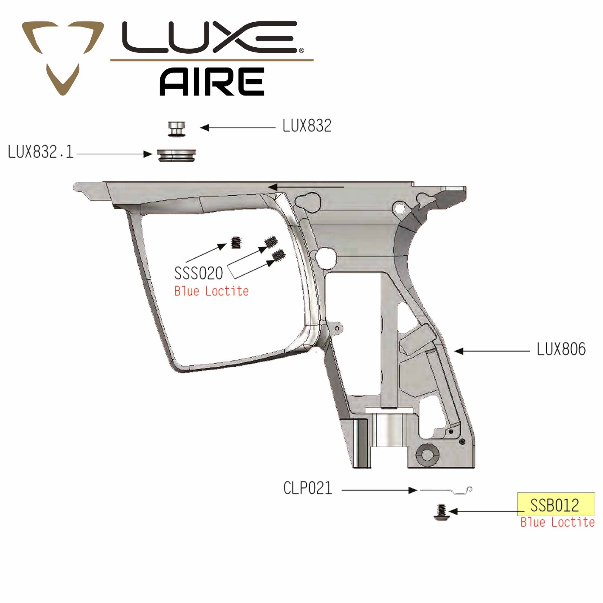 LuxeAir, Schalldämpfer, Blue Loctite, Pistolendesign, Filigran