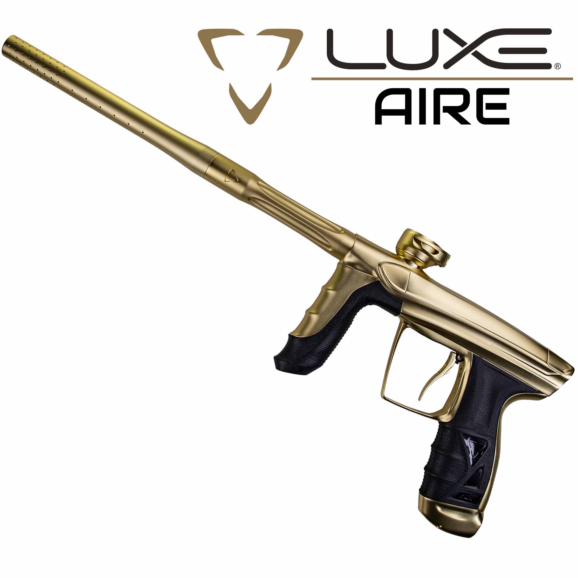 Paintballgewehr, Goldfarbe, Pumpenaktion, Langer Lauf, Griffhand, paintball gun, gold color, pistol grip, barrel, air gun