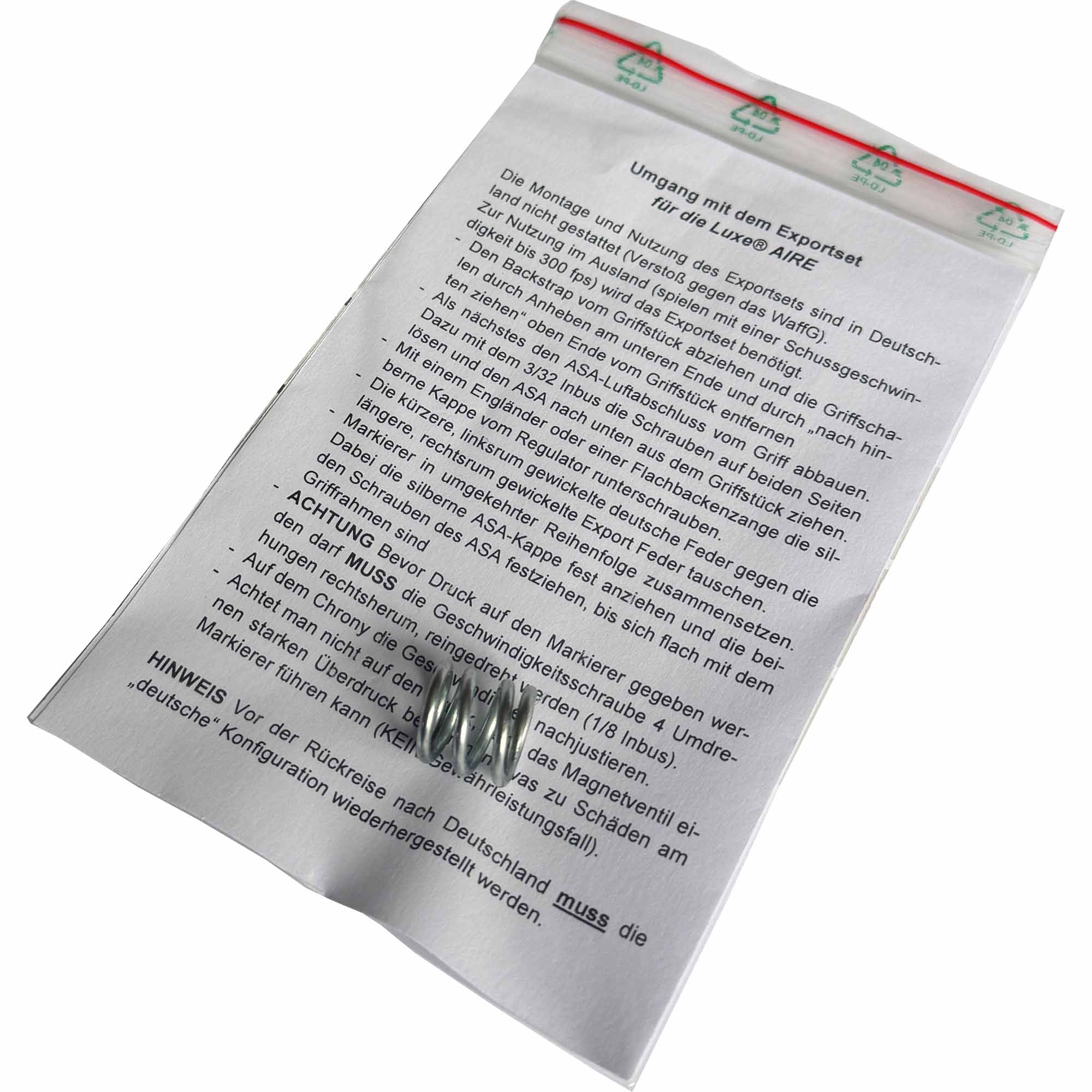 Schraubendübel, Spiraldraht, Beutel mit Erklärung, Kleinteile, Montageanleitung